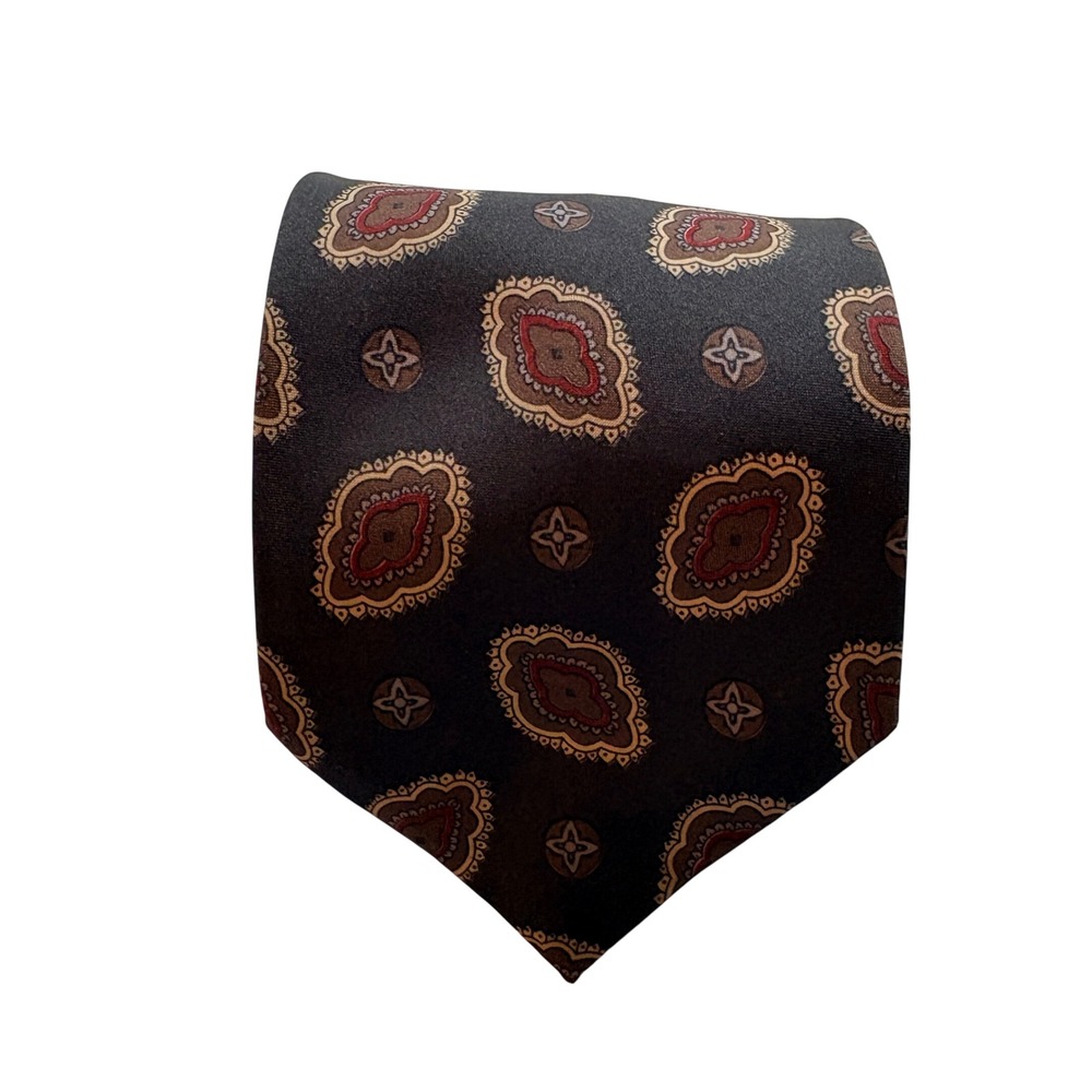 Hardy Amies Necktie Mens OS Navy Blue Medallion Paisley Silk Savile Row London